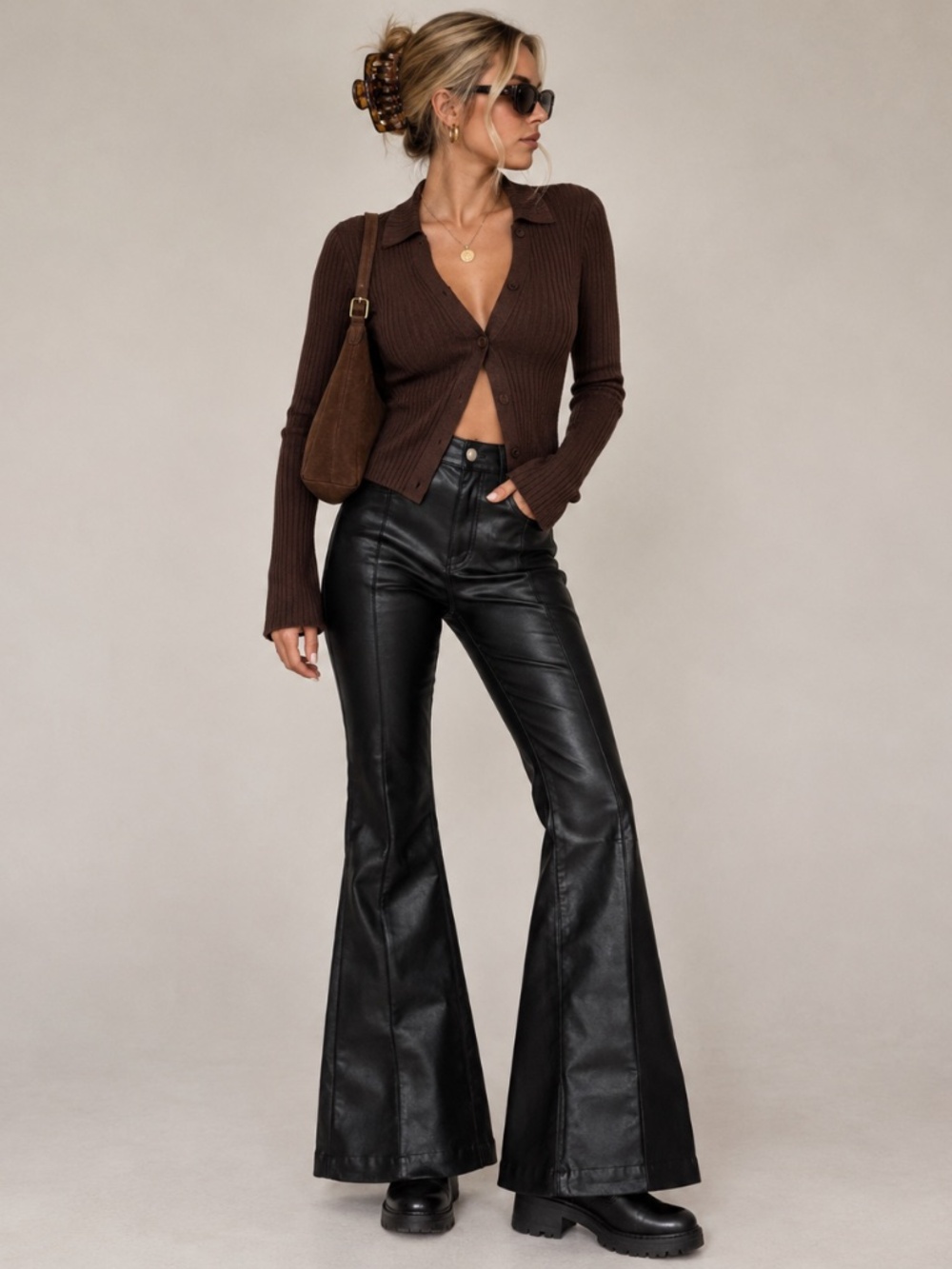 Revice Denim Venus Supernova Faux Leather Star Flare Pants Sz 28 Edgy Trendy 70s